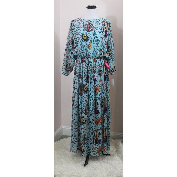 EVA by EVA FRANCO Sz 14 Blue Turquoise Paisley Maxi Boho Dress NWT - Picture 3 of 11